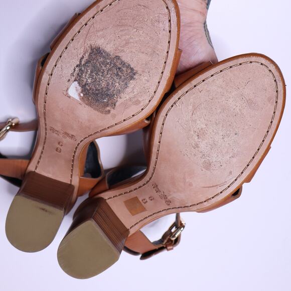 COACH Phoebe Block Heel Sandal Brown Chained Open Toe Ankle Strap Women's 6B - Picture 5 of 8